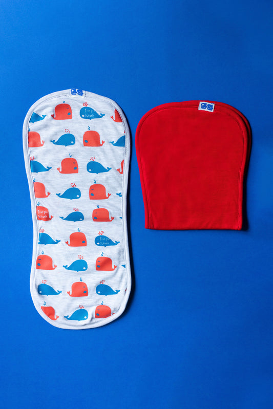 Whale and Red Burping cloth